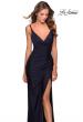 Picture of: Ruched Jersey Prom Dress with Tie Up Back in Navy, Style: 28421, Detail Picture 1
