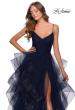 Picture of: Layered Tulle Prom Dress with V Shaped Neckline in Navy, Style: 28502, Detail Picture 1