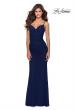 Picture of: Fitted Jersey Long Dress with Lace Up Back in Navy, Style: 28541, Detail Picture 1