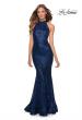 Picture of: Long Sequin Gown with High Neckline and Lace Back in Navy, Style: 28612, Detail Picture 1
