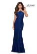Picture of: Open Back Jersey Prom Dress with High Neckline in Navy, Style: 28619, Detail Picture 1