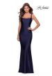 Picture of: Long Jersey Prom Dress with Full V-Shaped Back in Navy, Style: 28634, Detail Picture 1