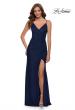 Picture of: Net Jersey Prom Dress with Ruching Across Front in Navy, Style 29736, Detail Picture 1