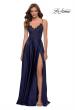 Picture of: Satin and Lace Prom Dress with Sheer Bodice in Navy, Style 29760, Detail Picture 1