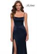 Picture of: Fitted Stretch Satin Dress with Scoop Back in Navy, Style 29945, Detail Picture 1