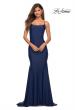 Picture of: Chic Luxe Jersey Gown with Train and V Back in Navy, Detail Picture 1
