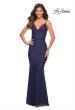 Picture of: Luxe Simple Jersey Gown with Draped Neckline in Navy, Detail Picture 1