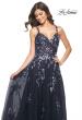 Picture of: A-Line Tulle and Floral Sequin Gown with High Slit in Navy, Style: 31936, Detail Picture 1