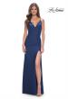 Picture of: Simple Jersey Gown with Deep V Neckline and Ruching in Navy, Style: 32115, Detail Picture 1