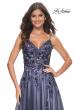Picture of: Two Tone A-Line Tulle Gown with Ruching and Sequin Lace Detail in Navy, Style: 32185, Detail Picture 1