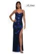 Picture of: Metallic Jersey Fitted Dress with Corset Top and Sheer Back in Navy, Style: 32526, Detail Picture 1