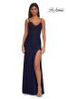Picture of: Illusion Lace Top Prom Dress with Ruched Jersey Skirt in Navy, Style: 32803, Detail Picture 1