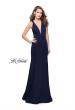 Picture of: Form Fitting Mermaid Prom Dress with Low V Open Back in Navy, Style: 25503, Detail Picture 2