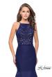 Picture of: Long Mermaid Prom Dress with Laser Cut Pattern Detail in Navy, Style: 25650, Detail Picture 2