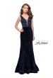 Picture of: Long Embellished Velvet Prom Dress with a Low V Back in Navy, Style: 25824, Detail Picture 2