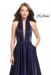 Picture of: Satin Ball Gown with Tonal Beading and Back Cutout in Navy, Style: 25986, Detail Picture 2