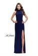 Picture of: Long Form Fitting Prom Gown with Sheer Beaded Detail in Navy, Style: 26004, Detail Picture 2