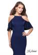 Picture of: Form Fitting Satin Mermaid Dress with Shoulder Cutouts in Navy, Style: 26145, Detail Picture 2