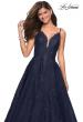 Picture of: Lace Detail Long A Line Prom Dress with Open Back in Navy, Style: 27030, Detail Picture 2