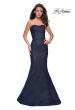 Picture of: Long Mermaid Metallic Lace Strapless Prom Dress in Navy, Style: 27267, Detail Picture 2