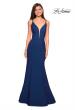 Picture of: Long Jersey Prom Gown with Open Strappy Back in Navy, Style: 27446, Detail Picture 2