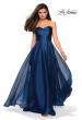 Picture of: Strapless Chiffon Dress with Criss Cross Bodice Detail in Navy, Style: 27515, Detail Picture 2