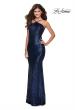 Picture of: Sequin Pyramid Neck Prom Dress with Open Back in Navy, Style: 28650, Detail Picture 2