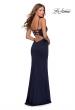 Picture of: Jersey Prom Gown with Lace Up Back and Slit in Navy, Style: 28653, Detail Picture 2