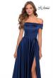 Picture of: Satin Off the Shoulder Evening Dress with Pockets in Navy, Style: 28978, Detail Picture 2
