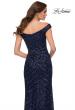 Picture of: Off the Shoulder Sequin Long Dress with Skirt Slit in Navy, Style 29653, Detail Picture 2