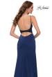 Picture of: Satin Dress with Sheer Lace Bodice and Slit in Navy, Style 29888, Detail Picture 2