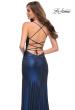 Picture of: Metallic Jersey Long Prom Dress with Lace Up Back in Navy, Style 29915, Detail Picture 2