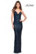 Picture of: Soft Sequin Long Gown with Lace Up Back in Navy, Style: 29949, Detail Picture 2