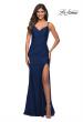 Picture of: Diagonal Ruched Jersey Gown with V Neckline in Navy, Detail Picture 2