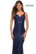 Picture of: Long Stretch Sequin Gown with Low Back in Navy, Detail Picture 2