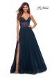 Picture of: Tulle A-line Prom Dress with Corset Sheer Bodice in Navy, Detail Picture 2