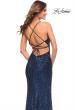 Picture of: Long Sequin Gown in Jewel Tones with V Neckline in Navy, Style: 30374, Detail Picture 2