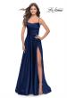 Picture of: A Line Satin Gown with Ruching and Square Neckline in Navy, Style: 31105, Detail Picture 2