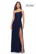 Picture of: Chic One Shoulder Long Jersey Gown with Defined Waist in Navy, Style: 31170, Detail Picture 2