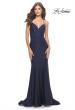 Picture of: Rhinestone Jersey Mermaid Gown with Open Back in Navy, Style: 31220, Detail Picture 2