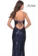 Picture of: Long Sequin Dress with Lace Up Strappy Back in Navy, Style: 31518, Detail Picture 2