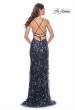 Picture of: Sequin Floral Dress with Illusion Top and High Slit in Navy, Style: 31916, Detail Picture 2