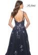 Picture of: A-Line Tulle and Floral Sequin Gown with High Slit in Navy, Style: 31936, Detail Picture 2