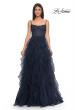 Picture of: Tulle A-Line Dress with Ruffle Skirt and Buster Rhinestone Fishnet Bodice in Navy, Style: 32233, Detail Picture 2