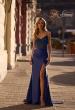 Picture of: Ruched Satin Evening Dress with Sheer Lace Top and Scallop Neckline in Navy , Style 32689, Detail Picture 2