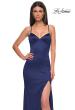 Picture of: Fitted Simple Satin Prom Dress with Lace Up Back in Navy , Style 33010, Detail Picture 2