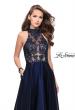 Picture of: Long Prom Dress with Satin A-line Skirt and Beading in Navy, Style: 25617, Detail Picture 3