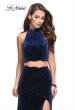 Picture of: Two Piece Velvet Prom Dress with Scallop Detail and Slit in Navy, Style: 25667, Detail Picture 3