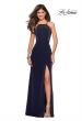 Picture of: Two Tone Long Gown with High Neckline and Side Slit in Navy, Style: 26962, Detail Picture 3