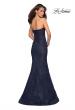 Picture of: Long Mermaid Metallic Lace Strapless Prom Dress in Navy, Style: 27267